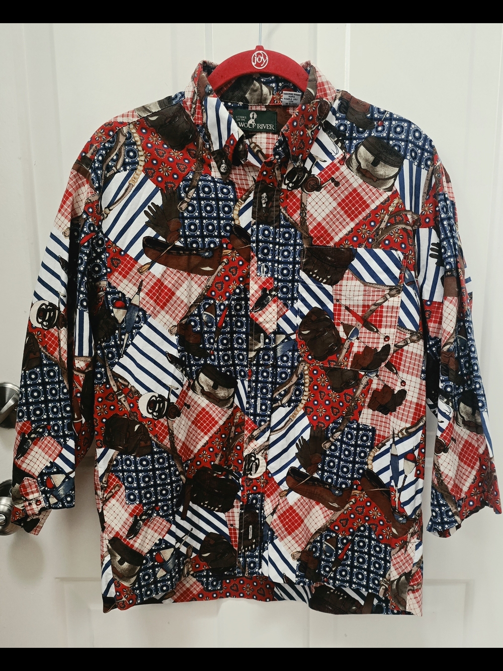 Three Forks On The Wolfe River VtG Men’s Red Multi-Pattern Button-Up Shirt